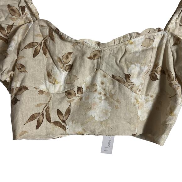 House of Harlow 1960 Samina Cream Floral Print Short Sleeve Crop Top Size 10 - Picture 2 of 8